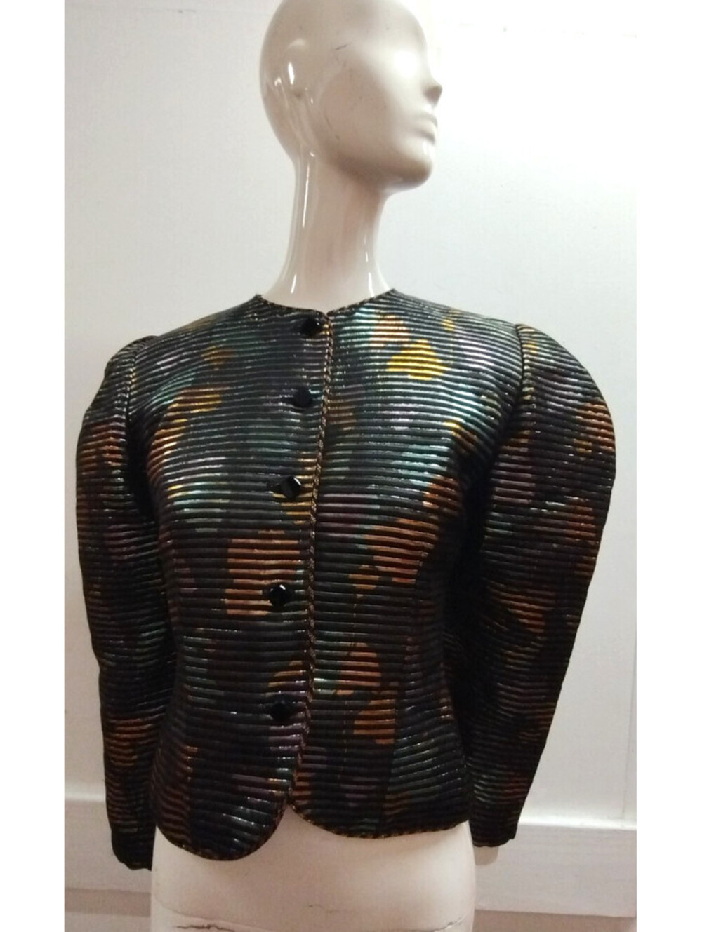 GUY LAROCHE Paris Metallic Couture Jacket Boutique Avante-Garde Shoulder Size 36